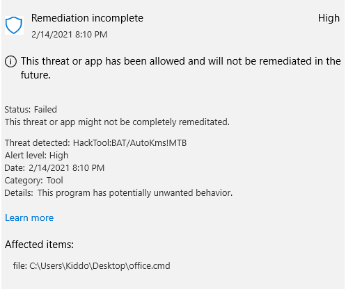 Office.cmd File Virus Alert