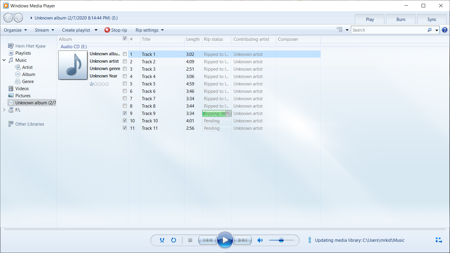 Ripping files in CD Disk